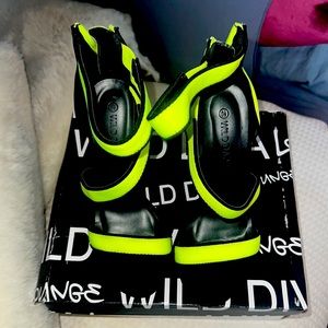 Black and Neon Green Pumps
